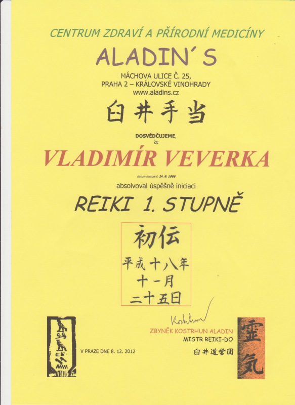 Vladimír Veverka - certifikát