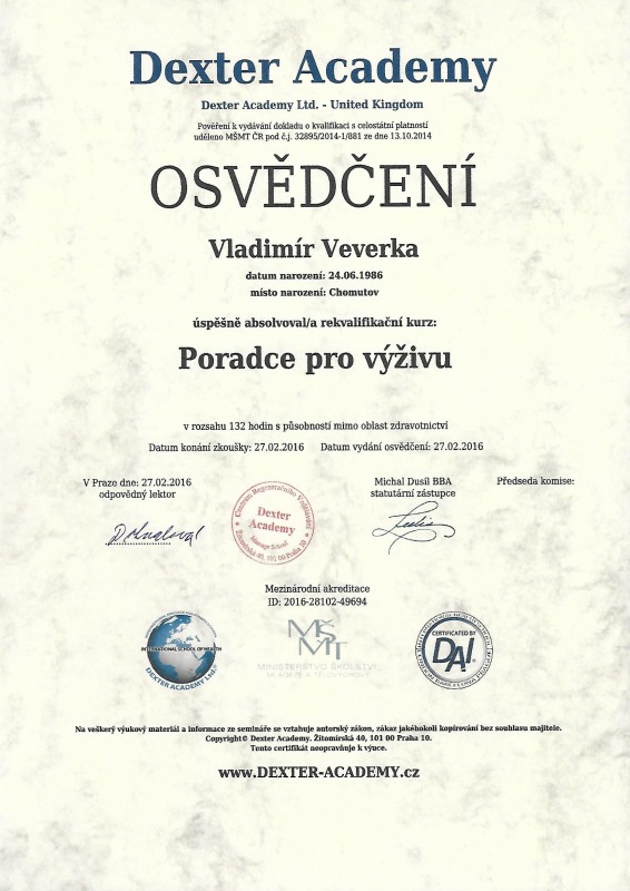 Vladimír Veverka - certifikát